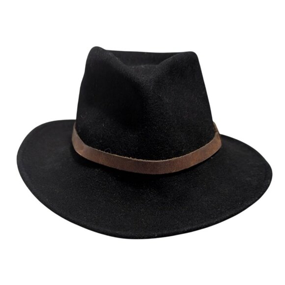 Woolrich Crushable Fedora Hat Water-Repellant Black Wool Leather Band - Picture 2 of 8